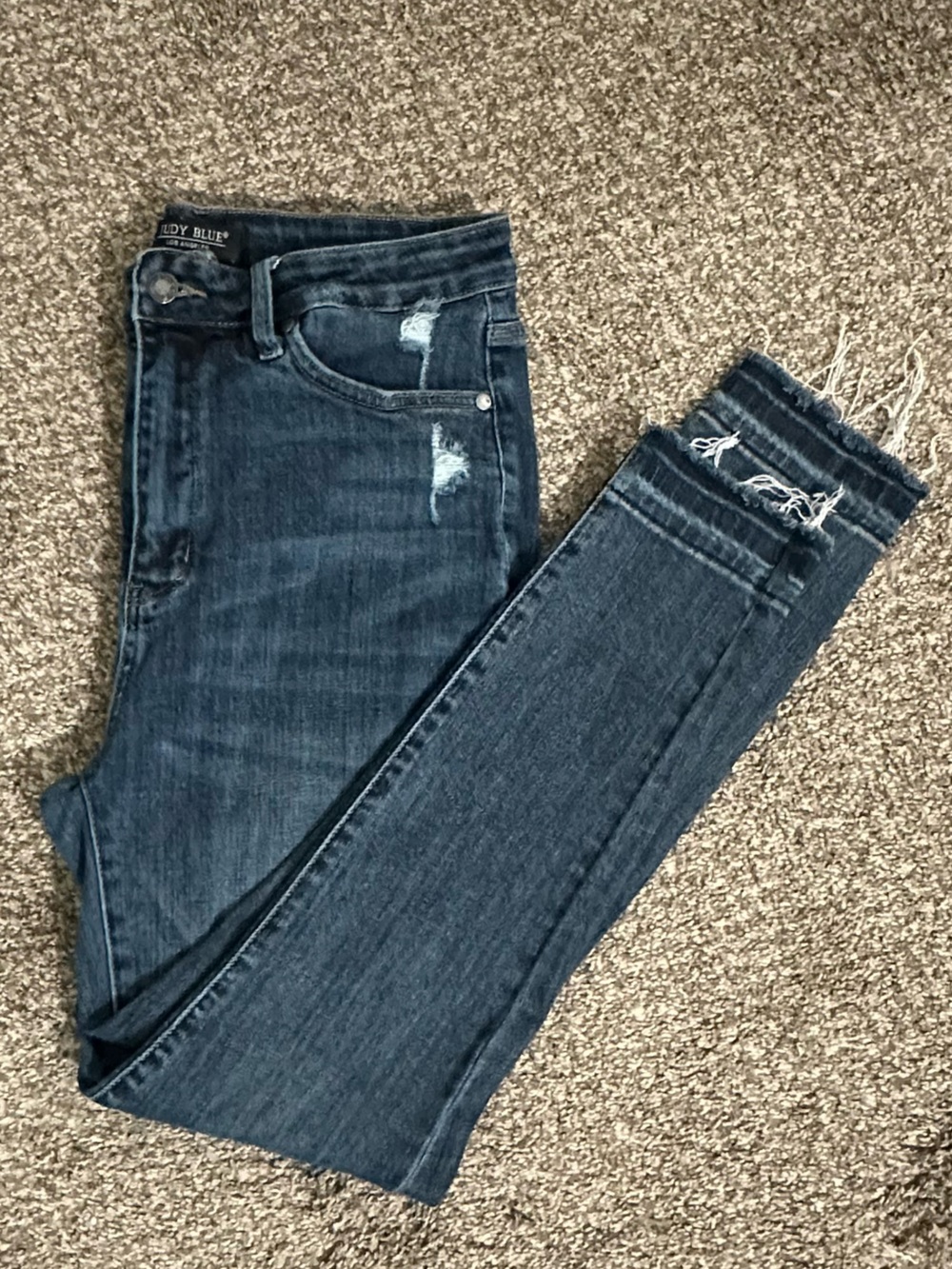 Judy Blue Dark Indigo Raw Hem Cropped Jeans
